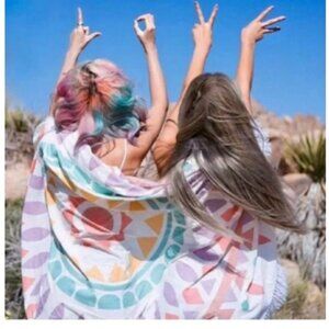 GYPSY 05 Boho Roundie Fringed Picnic Beach Towel (65” Diameter) SO CUTE!